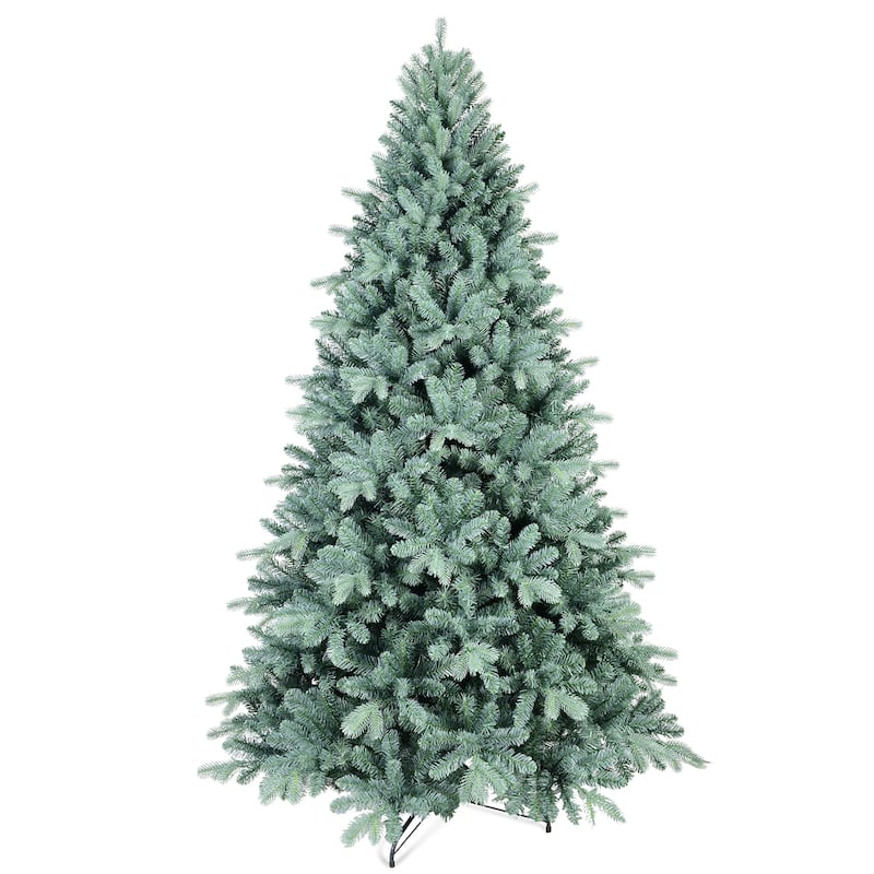 Blue-Green Tint Christmas Tree - PE/PVC Branches, Hinged Design, Full Natural Look, Metal Stand - Blue+Green