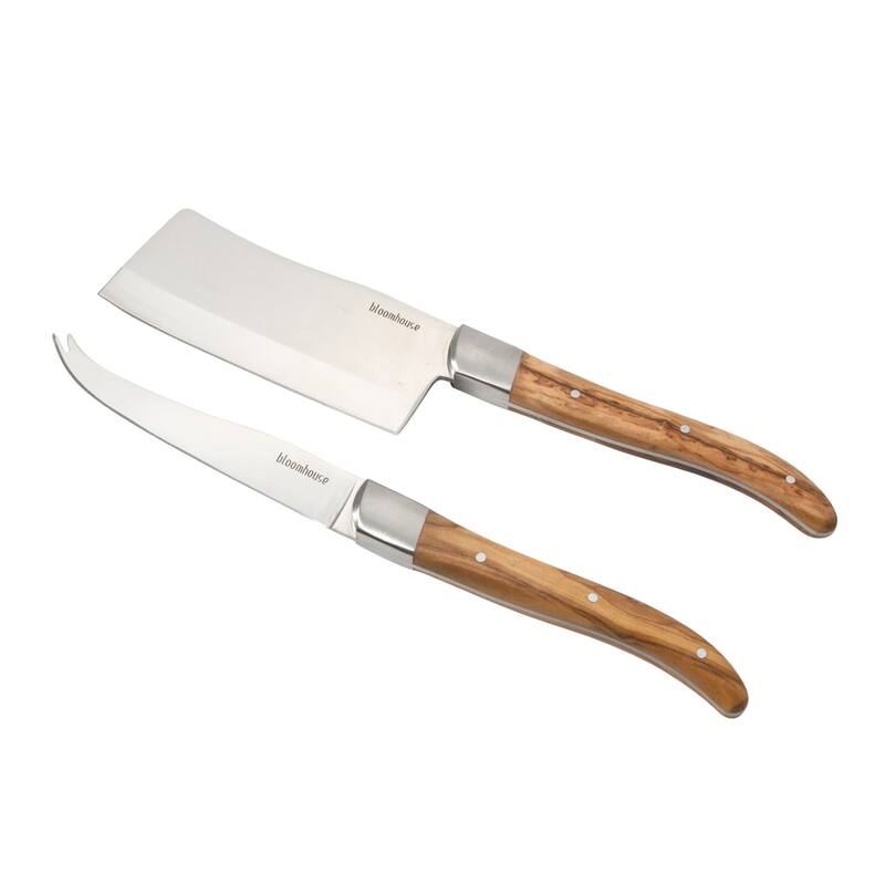 Bloomhouse 2-Piece German Steel Cheese Knife Set with Olive Wood Handles - Cheese Knives for Charcuterie & Entertaining