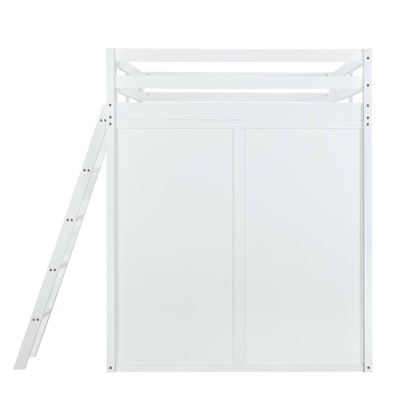 Twin/Full Size Wood Loft Bed with Built-in Desk, Wardrobe and Ladder