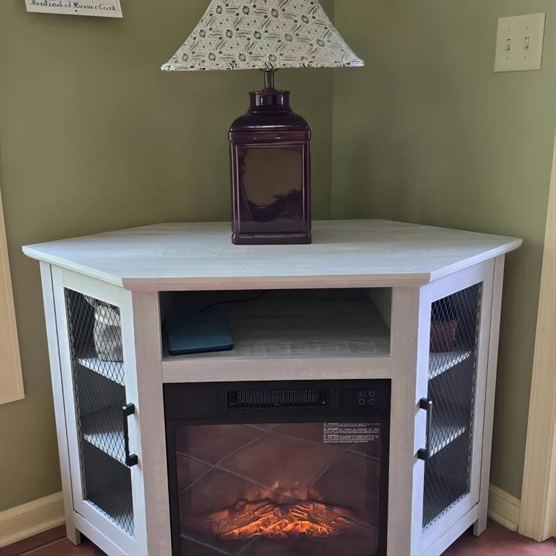 45" Industrial Corner Electric Fireplace TV Stands Console Table with 17'' Electric Fireplace