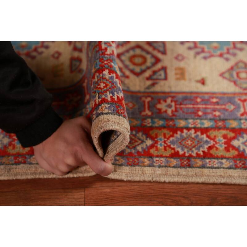 Traditional Kazak Accent Rug Hand-Knotted Beige Wool Carpet - 2'10"x 4'0"