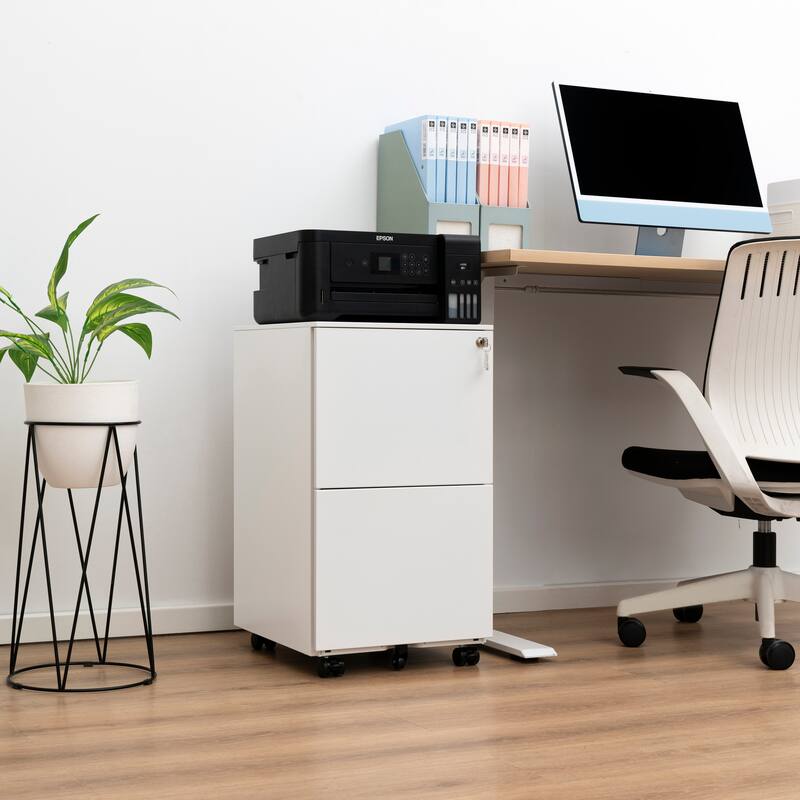 2 Drawer Rolling Locking Office File Cabinet with Lock, Anti-tilt Wheels