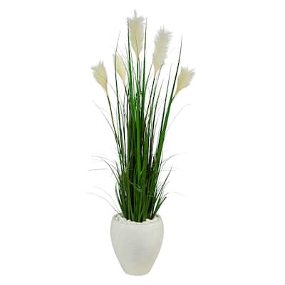 4.5' Wheat Plum Grass Artificial Plant in White Planter - 13"