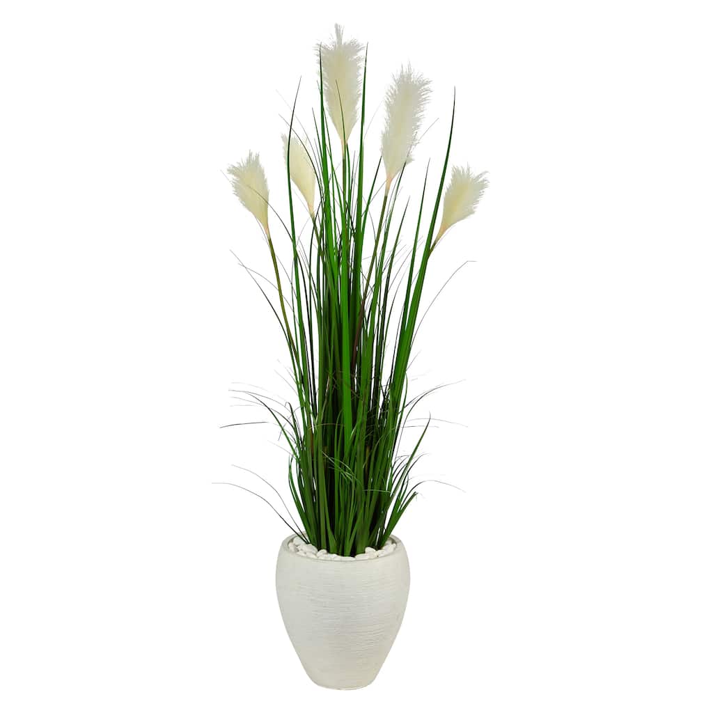 4.5' Wheat Plum Grass Artificial Plant in White Planter - 13"