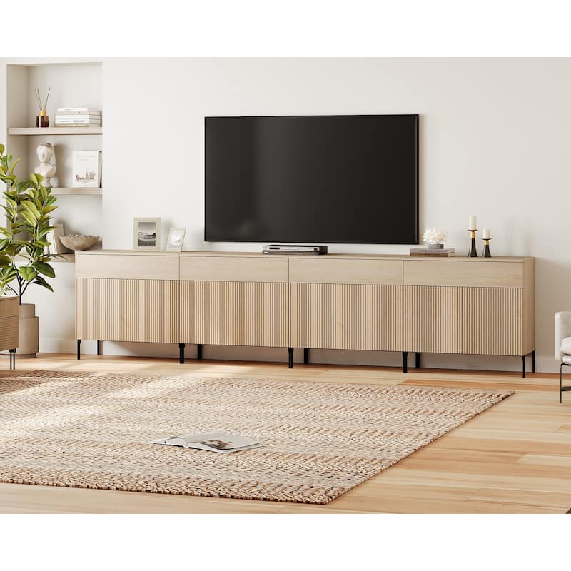 31.5" Modern Reeded TV Stand With Doors, Entertainment Center With Shelf, Wooden TV Console