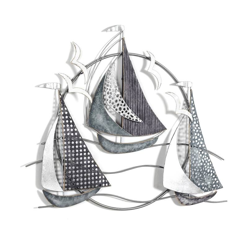 Adeco 3D Metal Ship Wall Decoration Sailboat Wall Sculpture