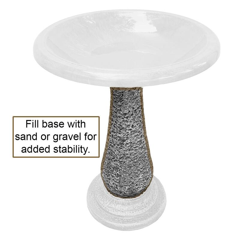 24"H Fiber Clay Birdbaths, 19"D x 24"H, 21"H base, 8lbs.