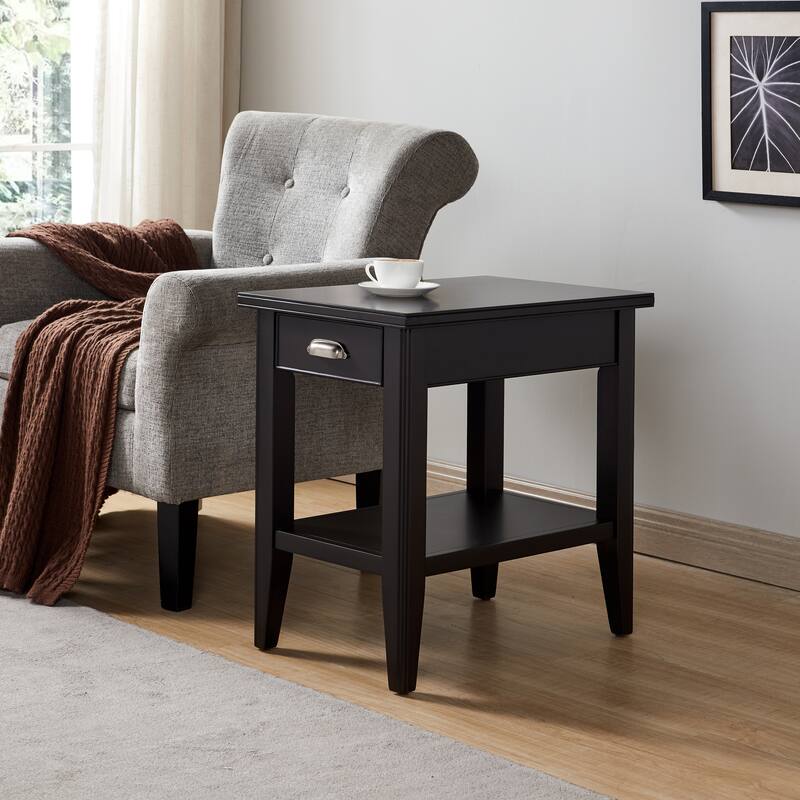 Laurent Narrow Solid Wood Side End Table with Shelf