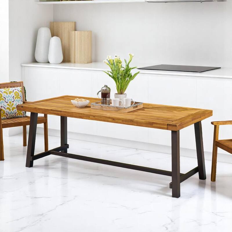 79" Outdoor Dining Table for 8, Industrial Patio Table with Metal Frame, Rectangular Garden Table for Backyard, Deck, or Porch