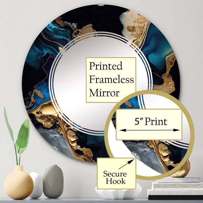 Designart 'Abstract Geode Marble Blue IV' Printed Abstract Marble Wall Mirror