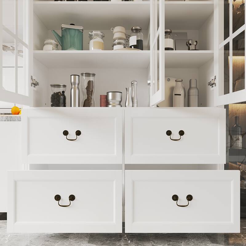 78.7" Combo Buffet Bookcase Storage Cabinet Glass Bookshelf Display
