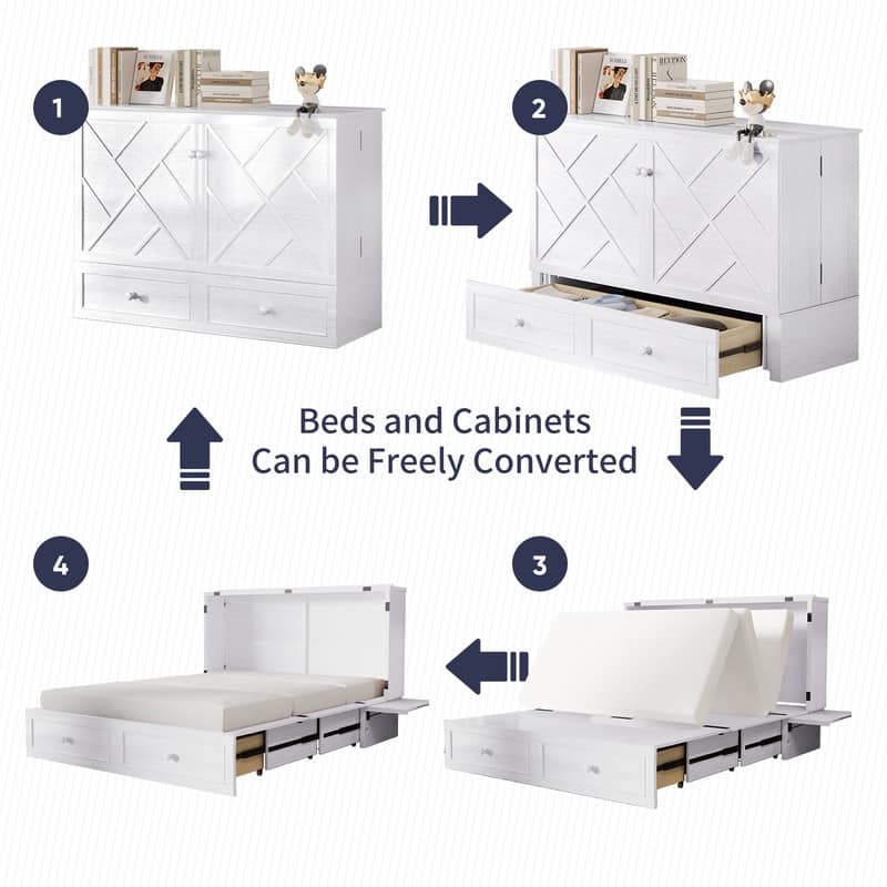 Mixoy Queen Size Murphy Bed Chest with Mattress and Storage