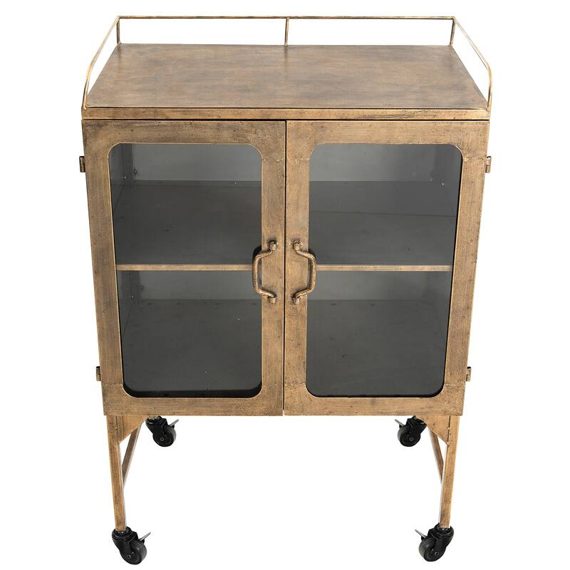 Metal Cabinet with Glass Doors and Wheels