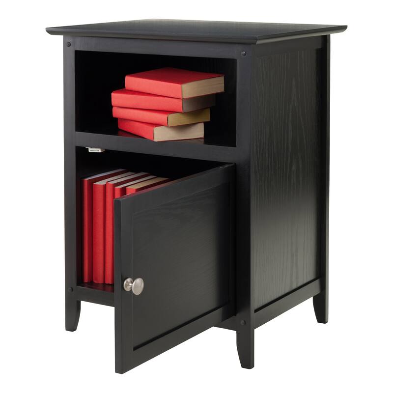 25" Black Elegant Henry Rectangular Accent Table with Cabinet