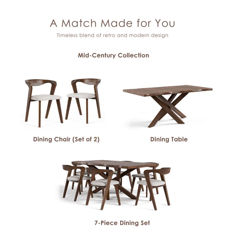 Furniture of America Abigail II Mid-Century Modern 7-Piece Rich Walnut Solid Wood Dining Set