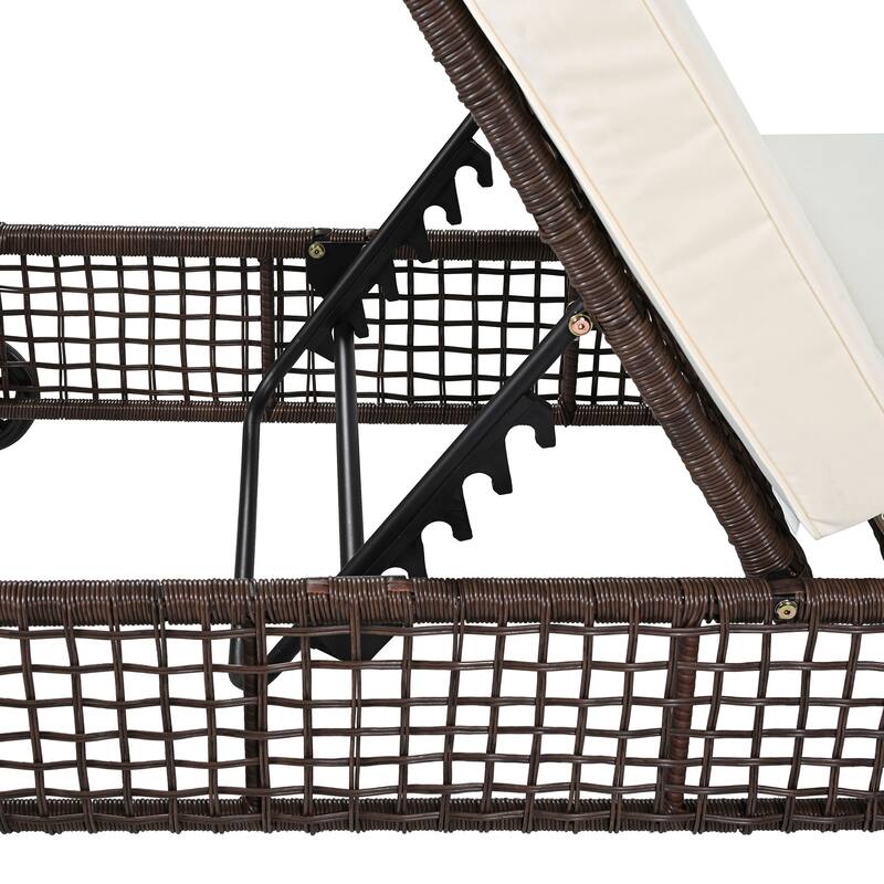 Outdoor Rattan Daybed Sunbed with Adjustable Back & Wheels
