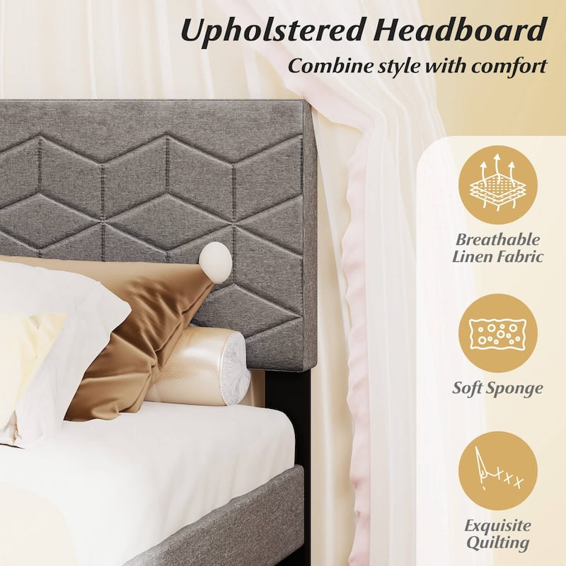Costway Twin/Full/Queen Size Bed Frame with Linen Fabric Upholstered