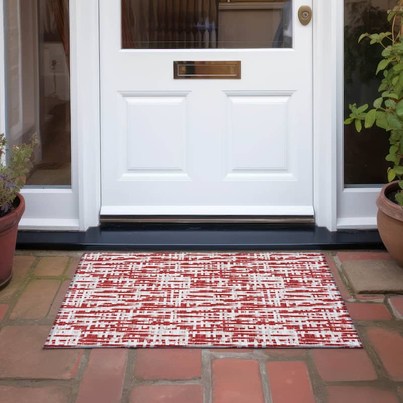 Machine Washable Indoor/ Outdoor Modern Crosshatch Chantille Rug