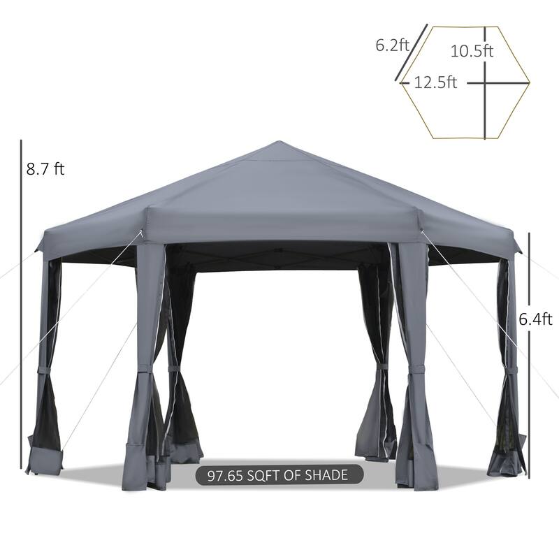 Hexagonal Pop Up Tent Gazebo, Heavy Duty Outdoor Canopy Tent