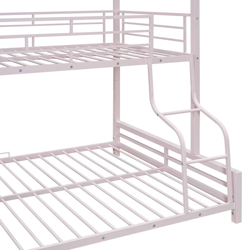 Metal House Bunk Bed with Roof, Ladder, and Fence for Kids