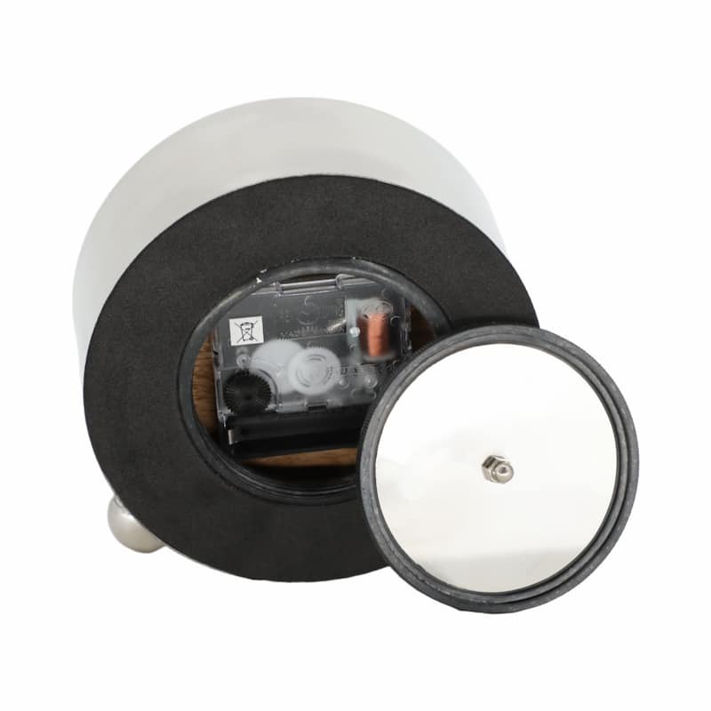 Sagebrook Home's 5" Round Wood Face Table Clock - Timeless Silver Steel, Wood, and Glass Design - 5" x 2" x 6"