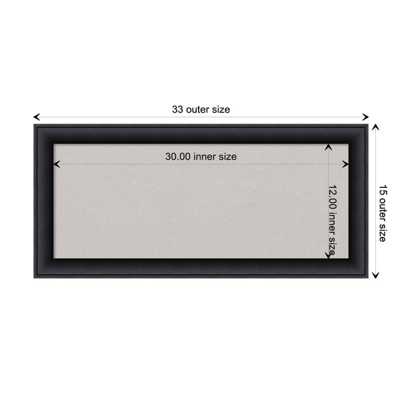 Nero Black Wood Framed Grey Corkboard Bulletin Board - Board Size 30x12