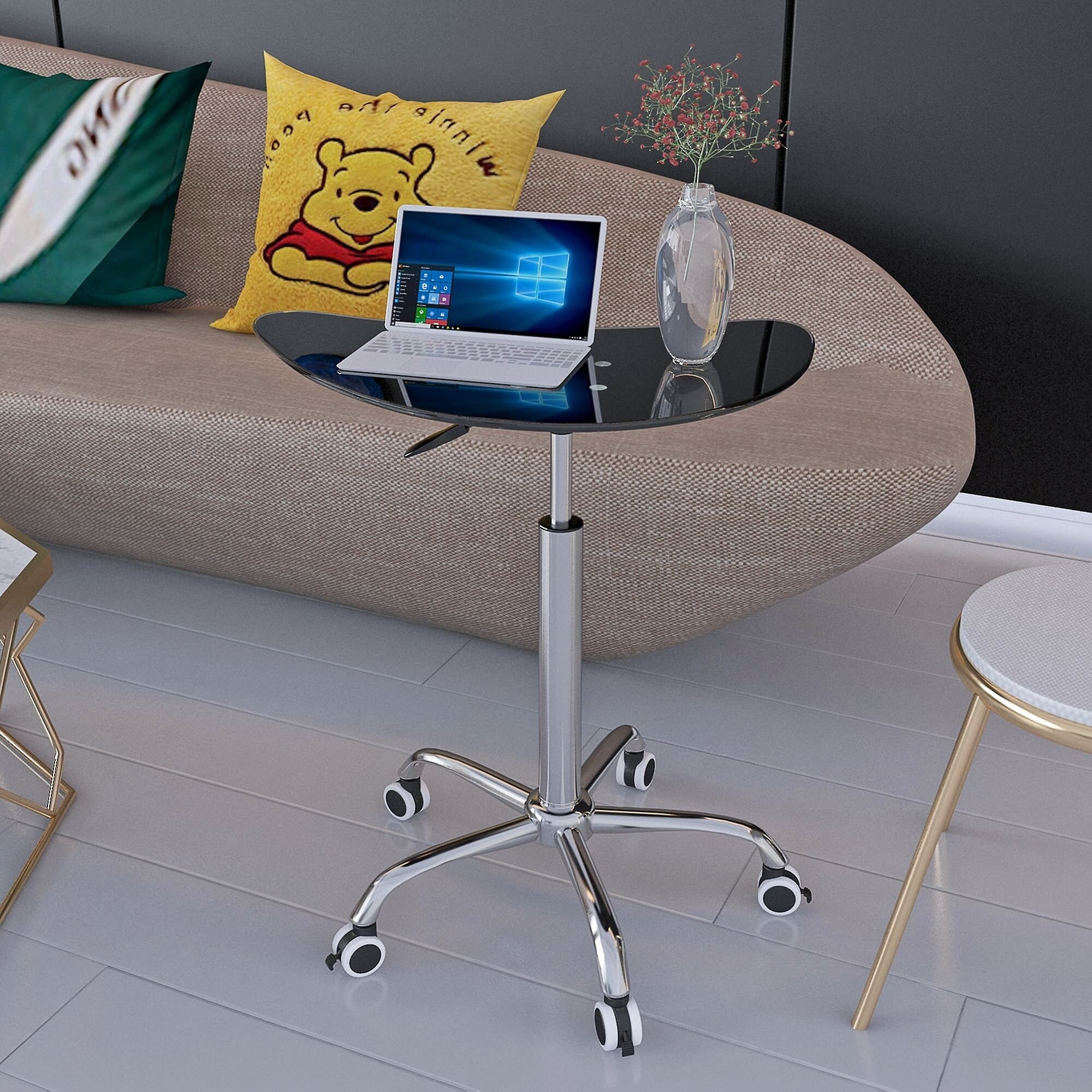 Adjustable Height Coffee Table with Tempered Glass Tabletop Side