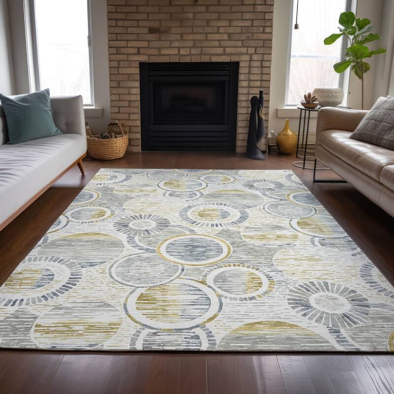 Machine Washable Indoor/Outdoor Contemporary Wheels Chantille Rug