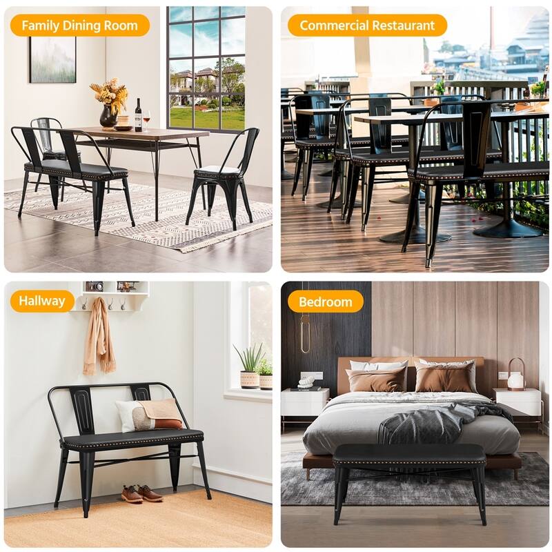 Yaheetech Metal Dining Bench With Upholstered Seat, Black - N/A