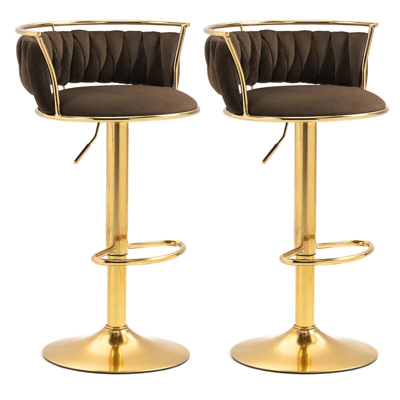 Set of 2 Velvet Adjustable Swivel Bar Stools