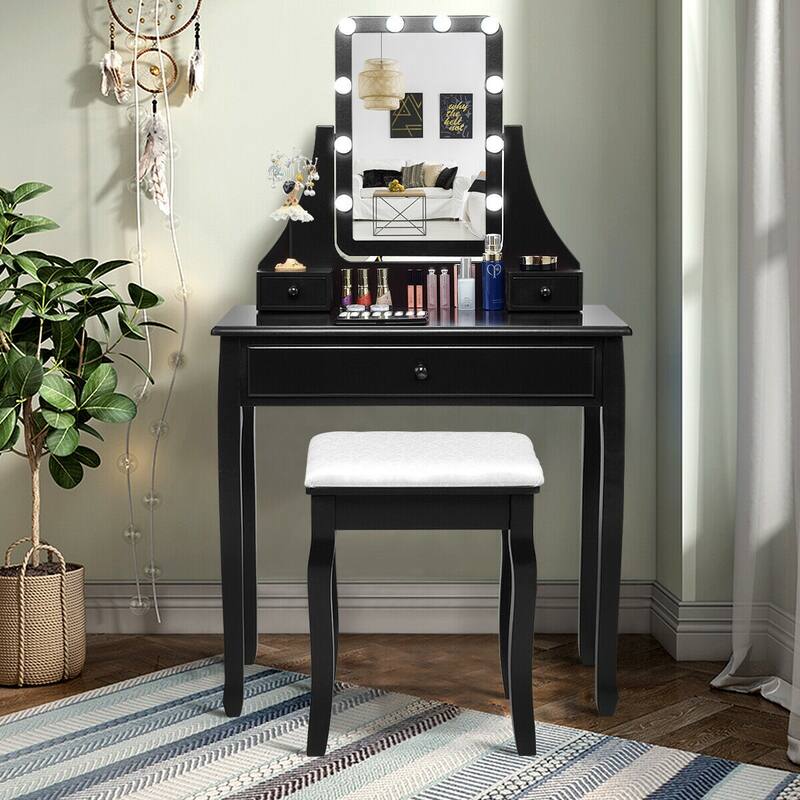10 LED Lighted Mirror and 3 Drawers Vanity Table Set - 31.5" x 16" x 54" (L x W x H)
