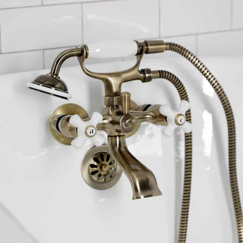 Kingston Brass Tub Wall Mount Clawfoot Tub Faucet with Hand Shower in Polished Chrome