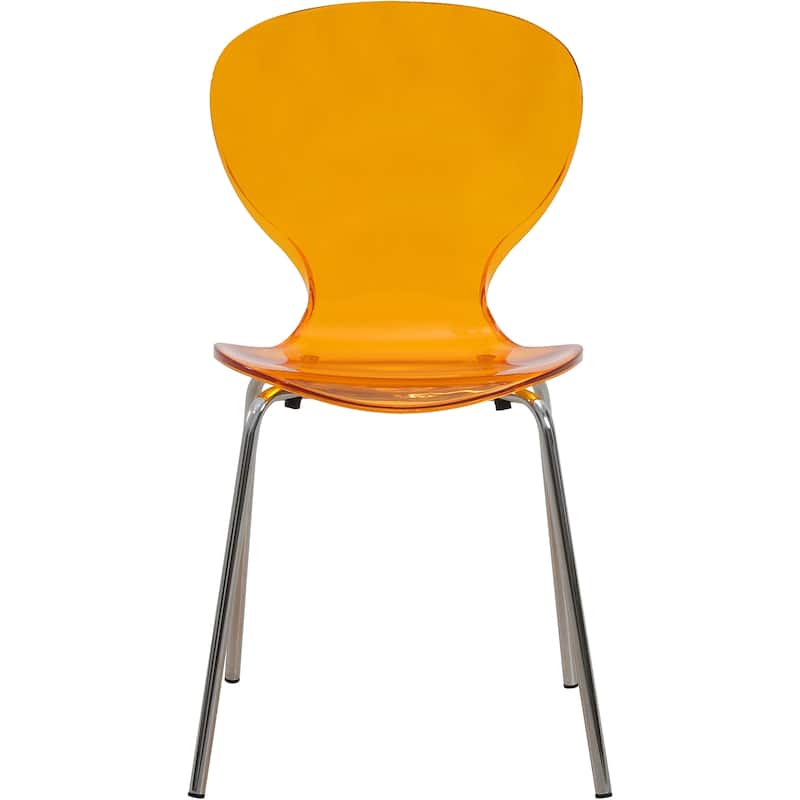 Stackable Plastic Dining Chair with Chrome Legs Set of 4 Transparent Accent Side Chair for Indoor and Outdoor