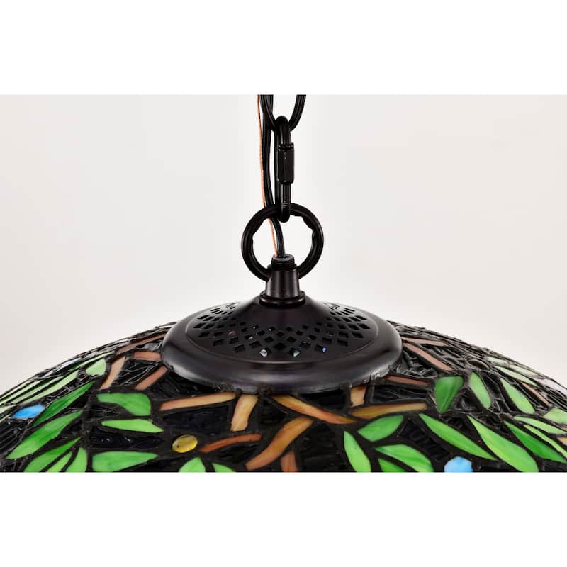 Rikkie 2-Light Wisteria Design Stained Glass Shade Tiffany-Style Pendant Lamp