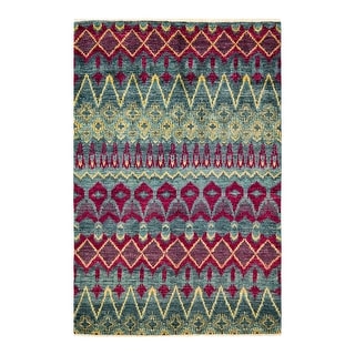 Overton One-of-a-Kind Hand-Knotted Contemporary Ikat Modern Gray Area Rug - 5' 0" x 8' 1"