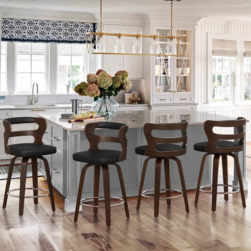26 in. Swivel Counter Bar Stools, Bar stool with Bent Wood Legs & Round Footrest - 26" H