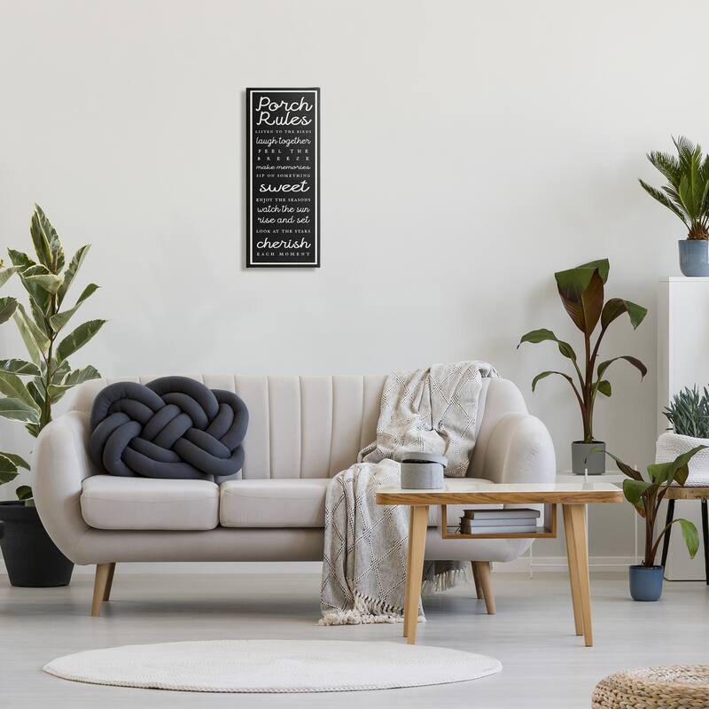 Stupell Porch Rules on Black Canvas Wall Art Design By Lil' Rue