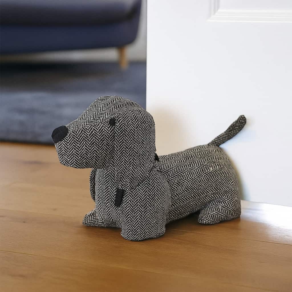 3D Dog Fabric Weighted Bag Door Stop 2.3 lbs Black White - 7"H x 10.8"L x 4.6"W