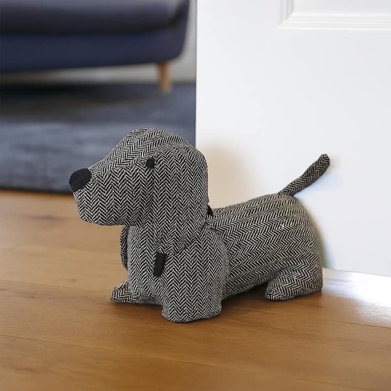 3D Dog Fabric Weighted Bag Door Stop 2.3 lbs Black White - 7"H x 10.8"L x 4.6"W