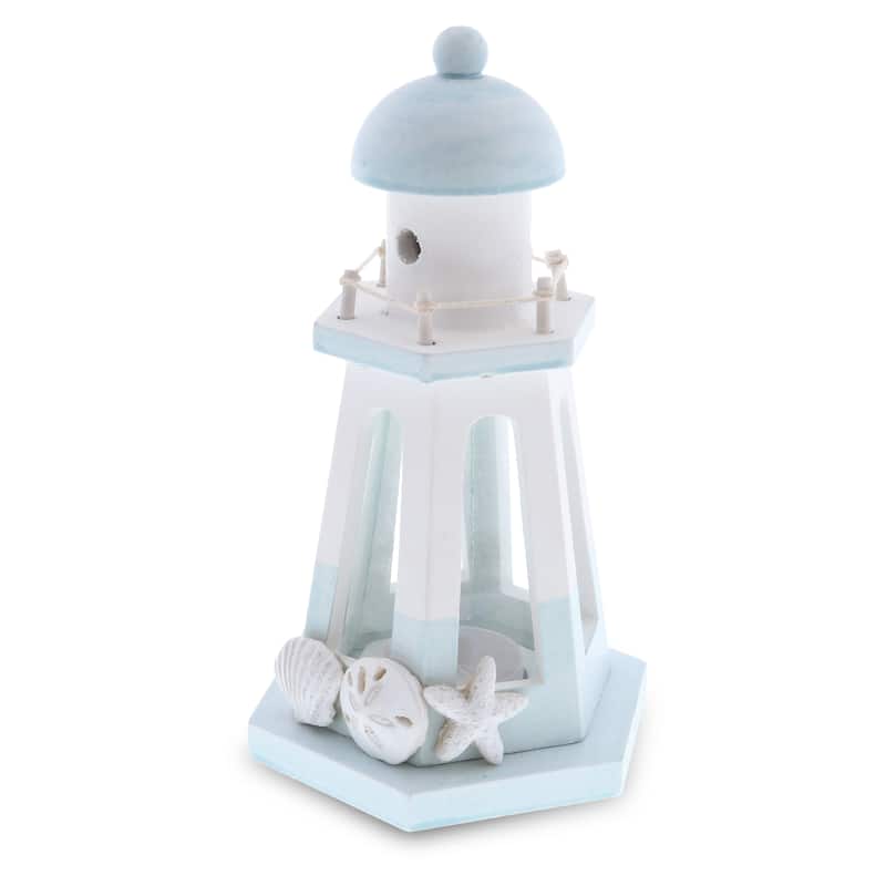 CoTa Global Blue Lagoon Lantern Wooden Lighthouse Tealight Decor - 8.5 Inch