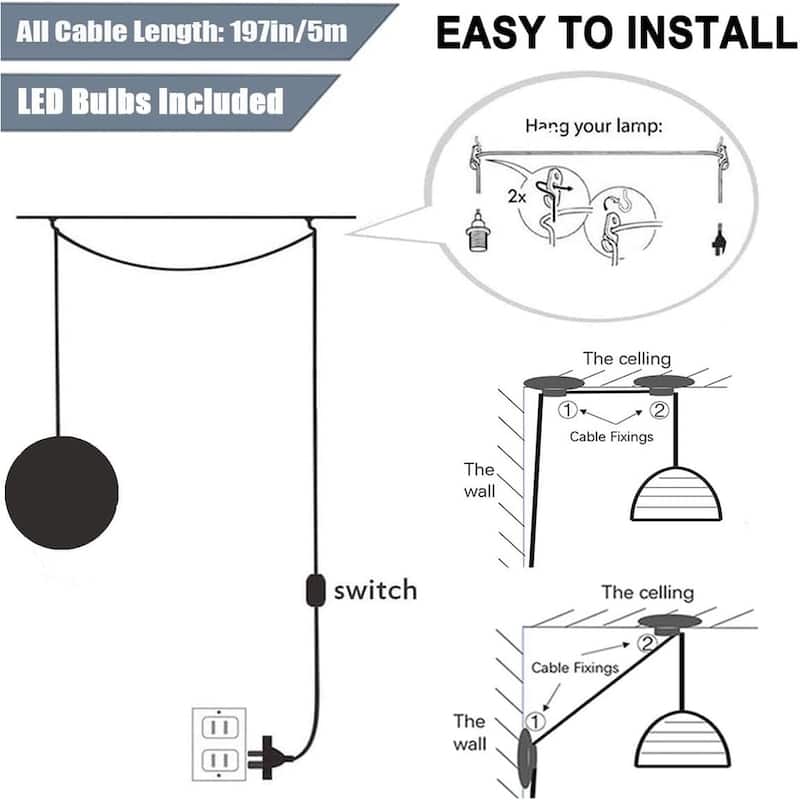 Plug in pendant light white hallway light plastic hanging light