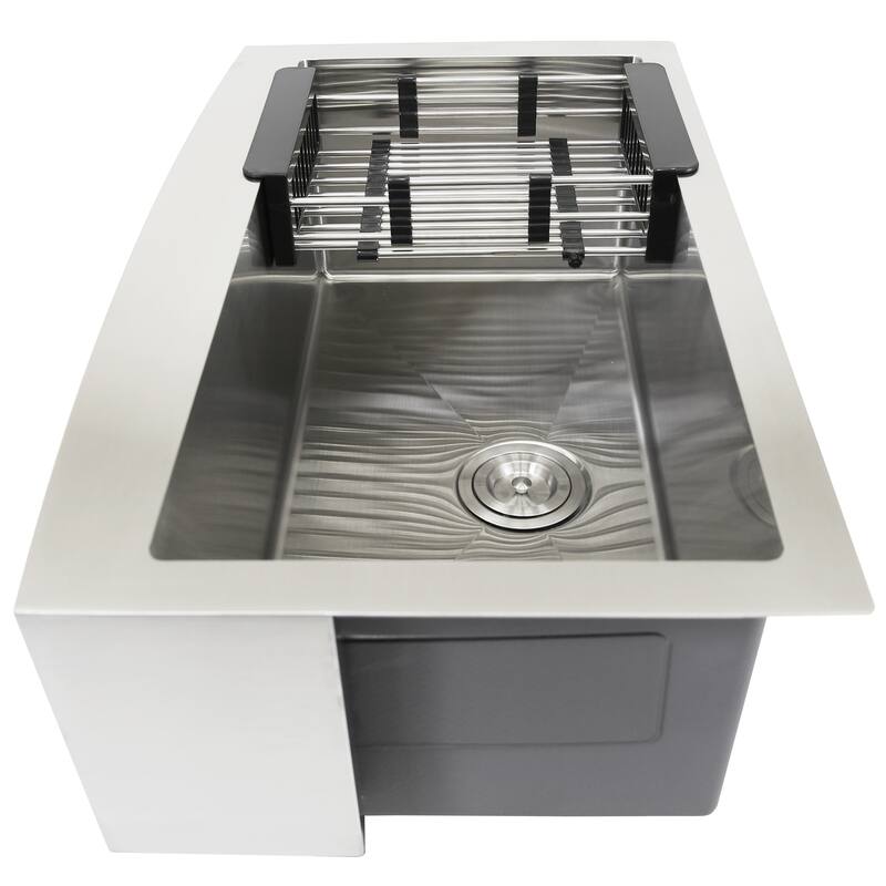 KBV 33 in. x 20 in, Farmhouse Apron-Front Single Bowl 18 Gauge Brushed Stainless Steel Kitchen Sink with Accessories - 33 x 20