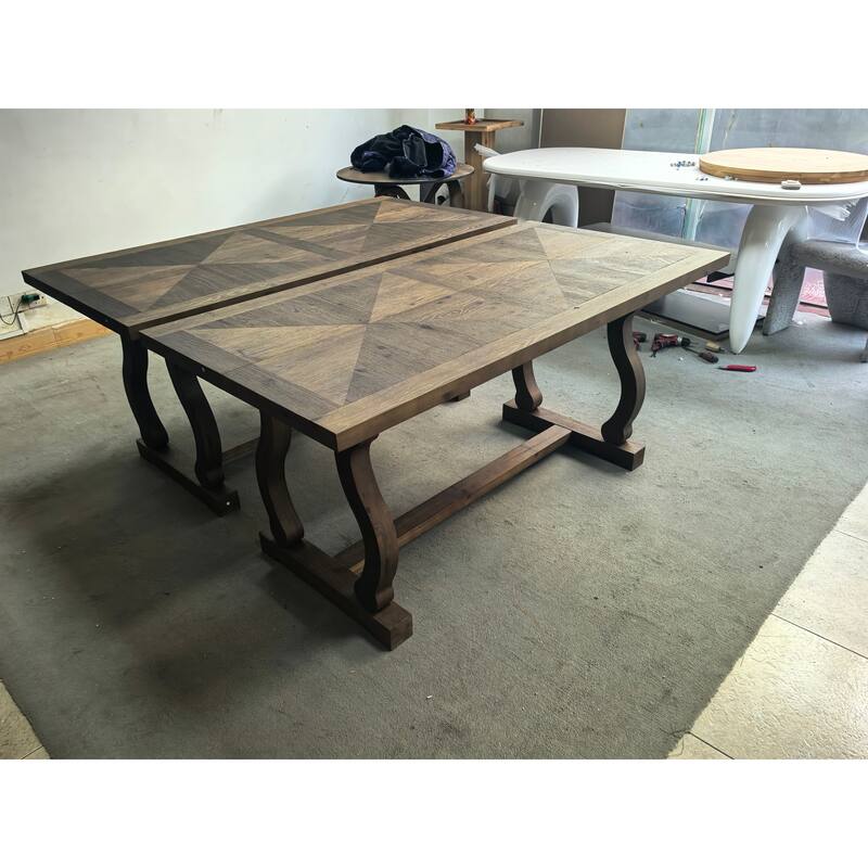 63" Solid Wood Office Executive Desk with Diamond Parquetry Top and Scroll Legs