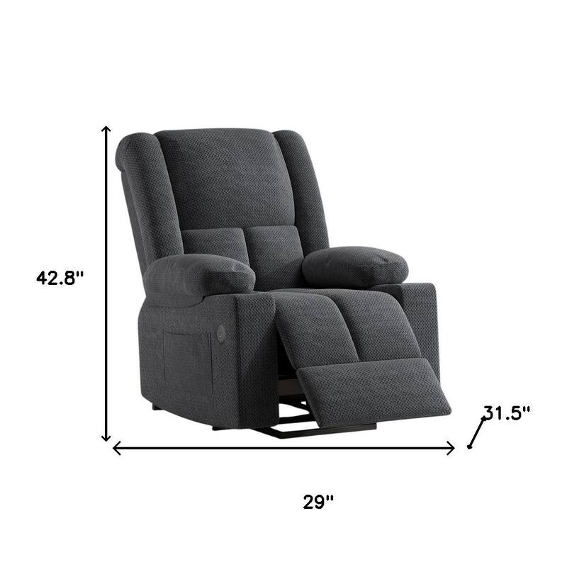 HomeRoots 32" Gray Heated Massage Lift Assist Power Recliner With USB