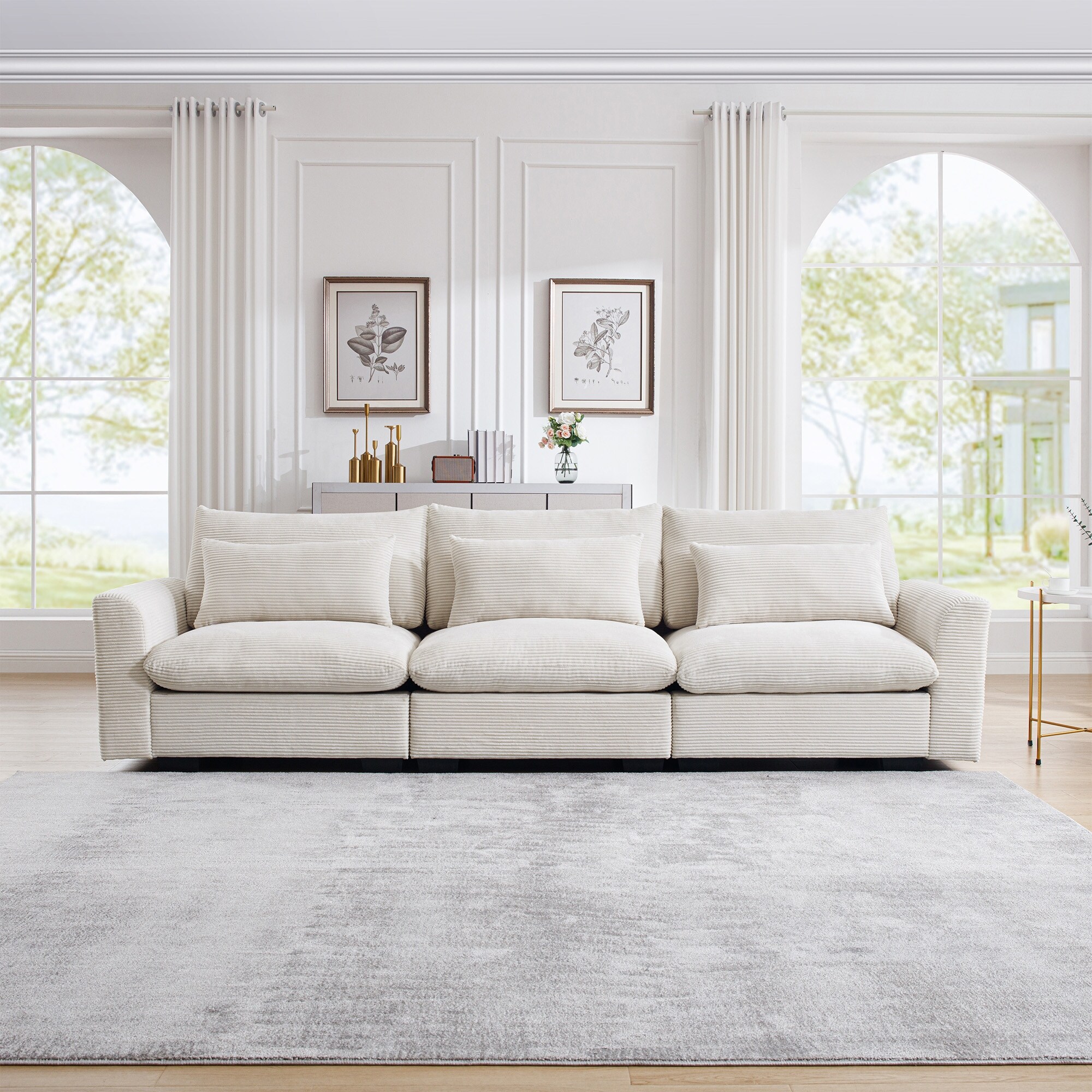 Deep Seat Thick Cushion Sofa Modular 3 Seat Sectional Couch Beige Green Corduroy Upholstered Settee Sofa for Living Room Bed Bath Beyond 41040513