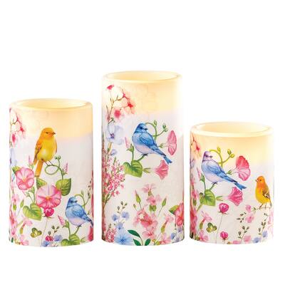 Colorful Birds Garden Battery-Operated Candles - Set of 3 - 10.880 x 7.150 x 4.000