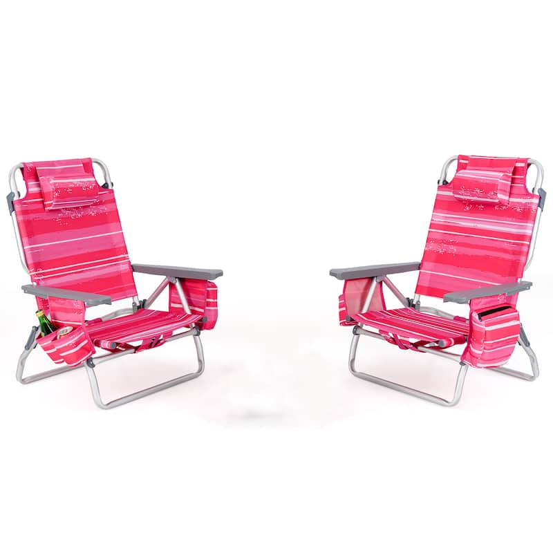 Gymax 2PCS Folding Backpack Beach Chair Table Set 5-Position Outdoor - Pink