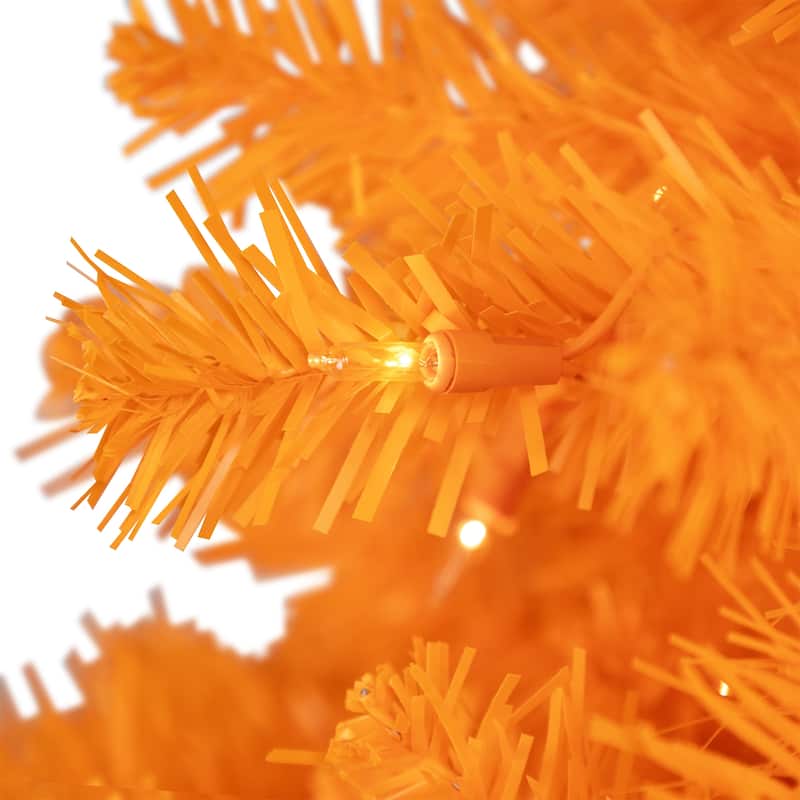 Pre-Lit Medium Pine Artificial Christmas Tree - 6' - Orange - Clear Lights - 6 Foot