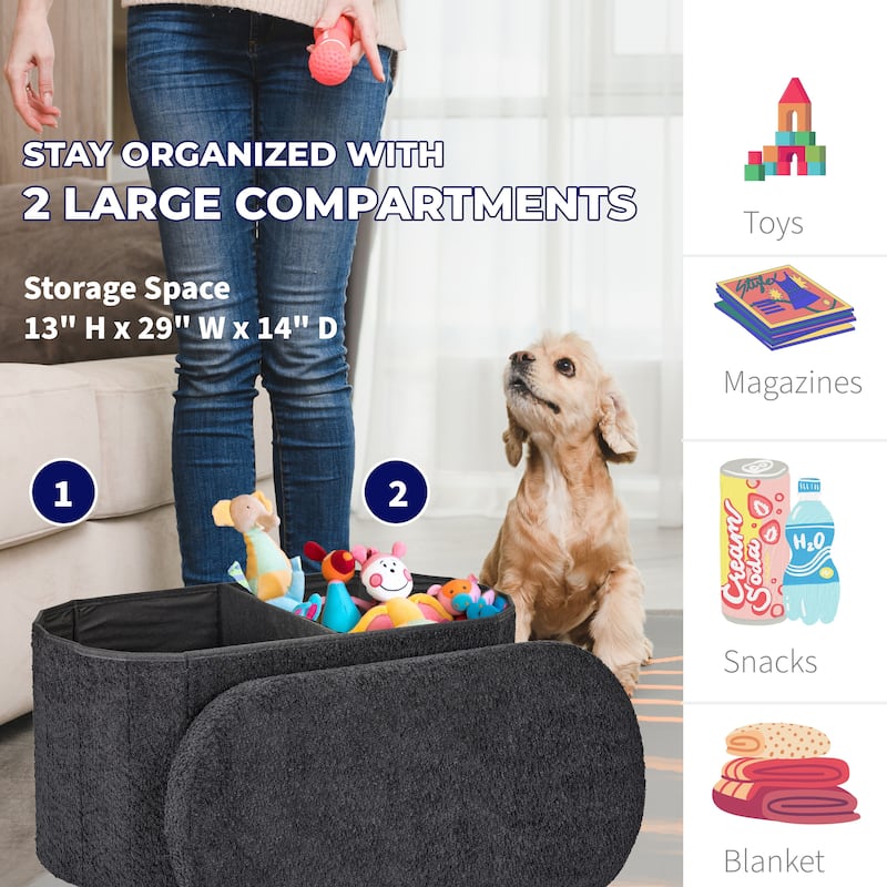 Black Boucle Storage Ottoman Bench Modern Upholstered Seat 30" x 15"