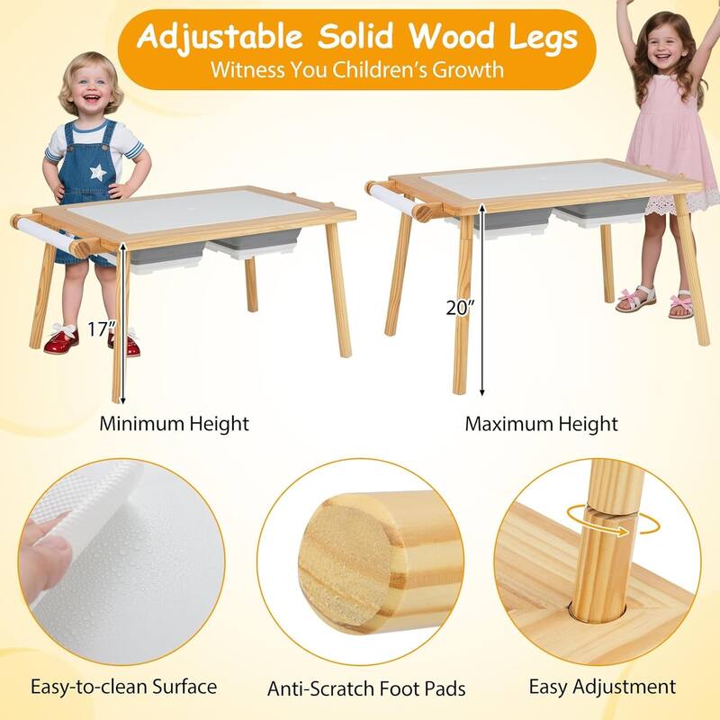 Wooden Sensory Table and Chair Set Sand & Water Activity Set for Kids